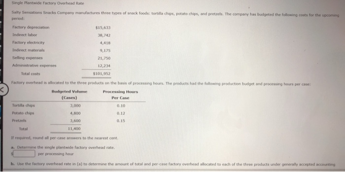 Solved Single Plantwide Factory Overhead Rate Salty | Chegg.com