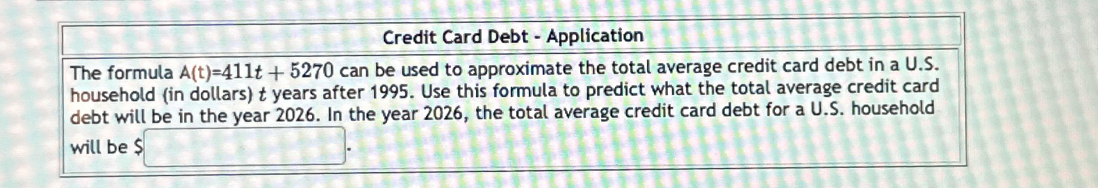 Solved Credit Card Debt - ﻿ApplicationThe formula | Chegg.com