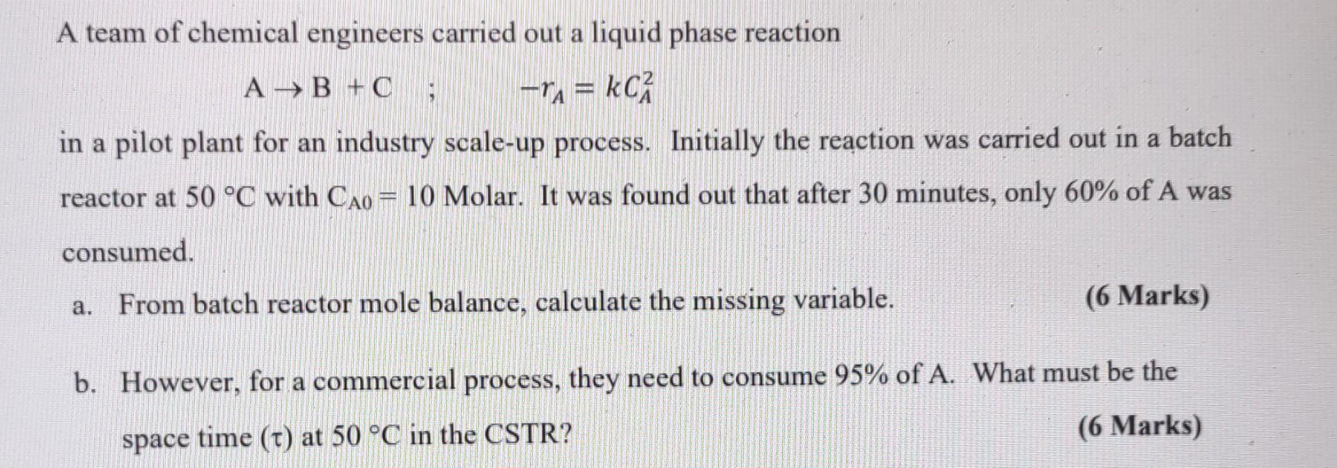 Solved A team of chemical engineers carried out a liquid | Chegg.com