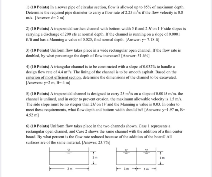 Solved 1) (10 Points) In a sewer pipe of circular section, | Chegg.com