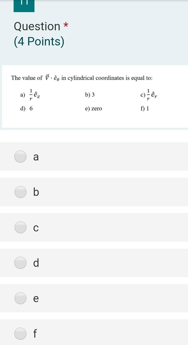 Solved Question 4 Points The Value Of 7 Ein Cylindric Chegg Com