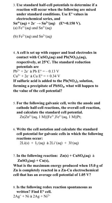 Solved Electrochemistry 3 Training Questions3 Nam Chegg Com