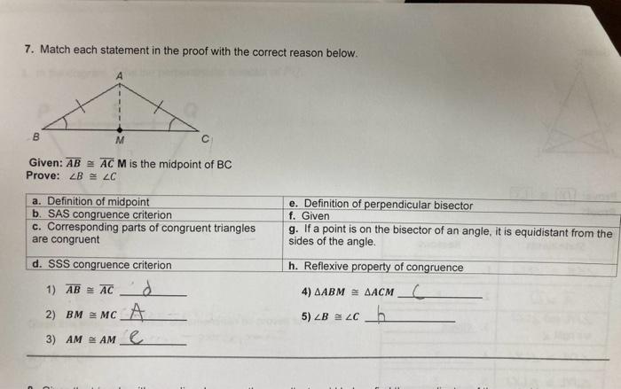 Solved Match Each Statement In The Proof With The Correct | Chegg.com