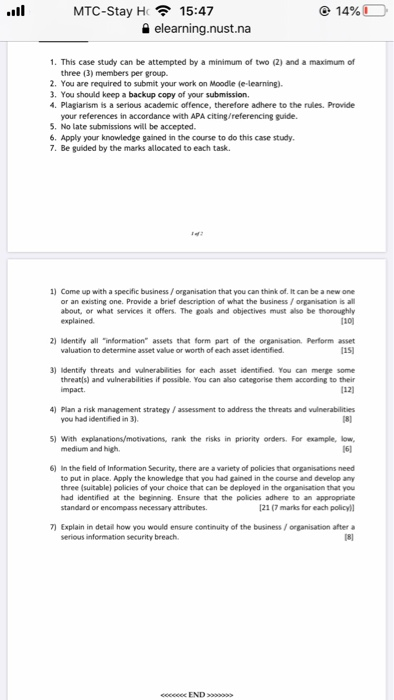 14% MTC-Stay H 15:47 elearning.nust.na 1. This case study can be attempted by a minimum of two (2) and a maximum of three (3)