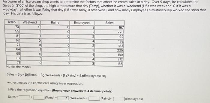 Solved An owner of an ice cream shop wants to determine the | Chegg.com