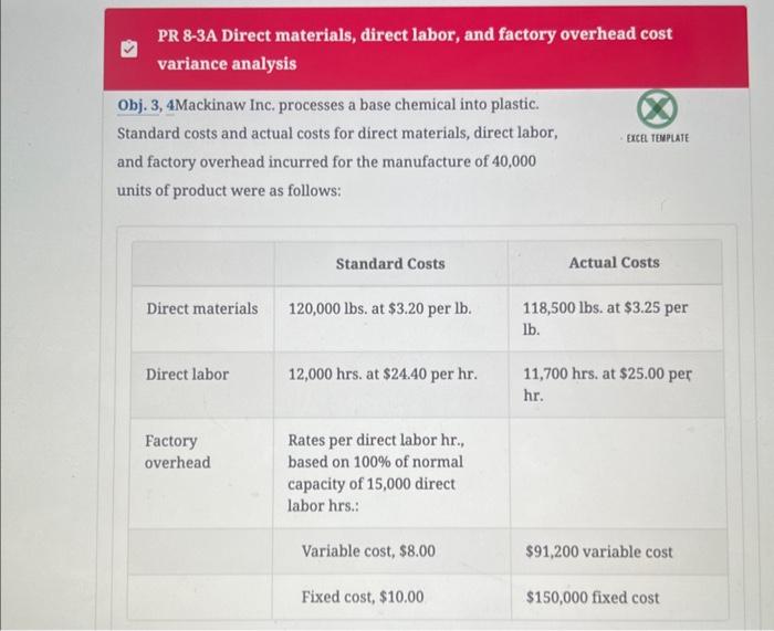 Solved PR 83A Direct materials, direct labor, and factory