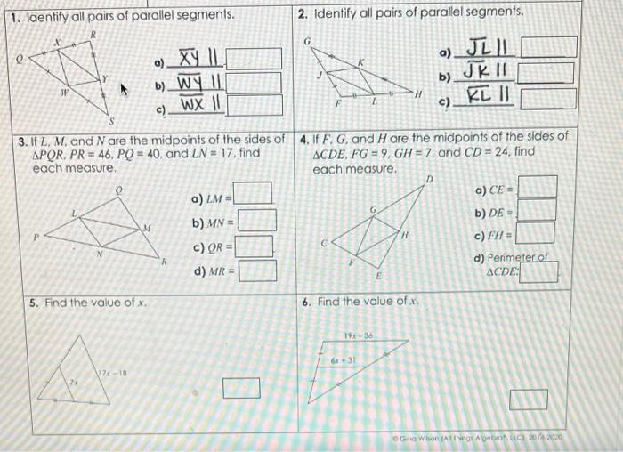 Solved 1. Identify all pairs of parallel segments. 2. | Chegg.com