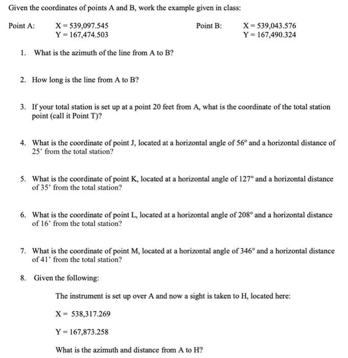 Solved Given the coordinates of points A and B, work the | Chegg.com