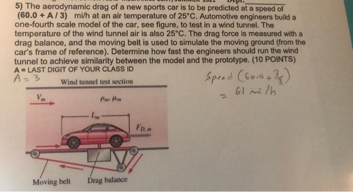 Solved 5) The aerodynamic drag of a new sports car is to be | Chegg.com
