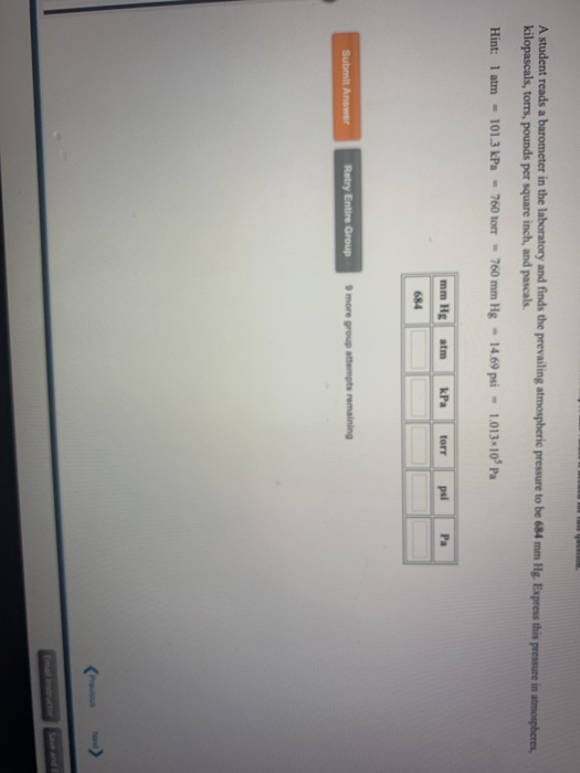 Solved A student reads a barometer in the laboratory and