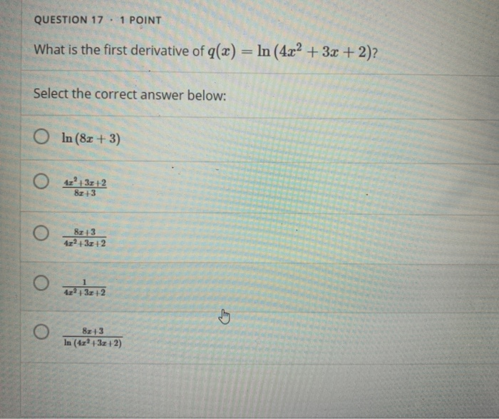 solved-what-is-the-first-derivative-of-q-x-ln-4x-2-3x-chegg