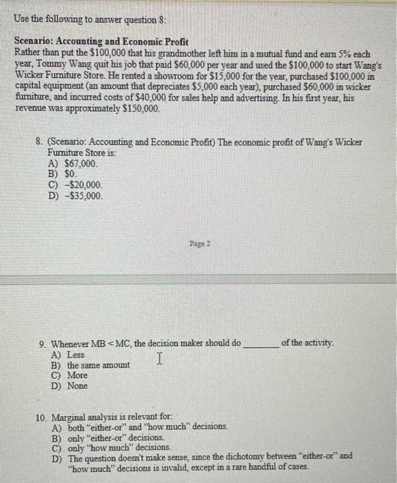 Solved Use the following to answer question 8: Scenario: | Chegg.com