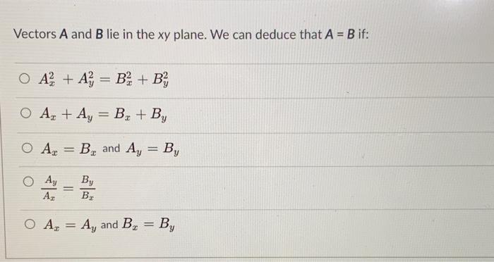 Solved Vectors A and B lie in the xy plane. We can deduce | Chegg.com