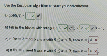 Solved Use the Euclidean Algorithm to start your | Chegg.com