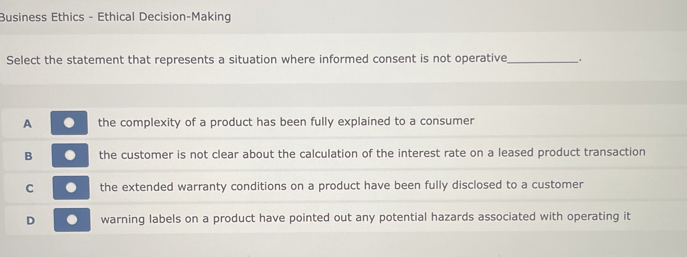 Solved Business Ethics - ﻿Ethical Decision-MakingSelect the | Chegg.com