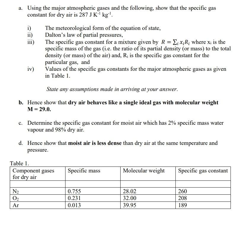 Solved a. Using the major atmospheric gases and the | Chegg.com