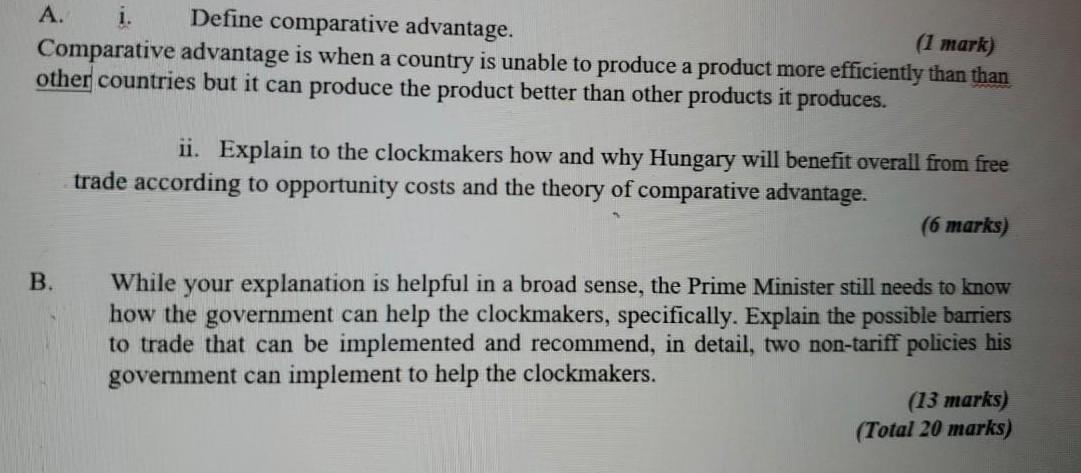 Solved A. i. Define comparative advantage. Comparative | Chegg.com