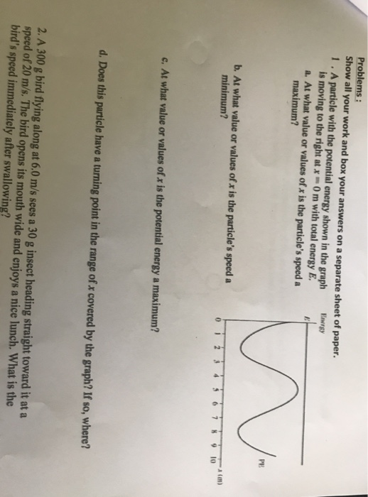 Solved 1. A particle with the potential energy shown in the | Chegg.com
