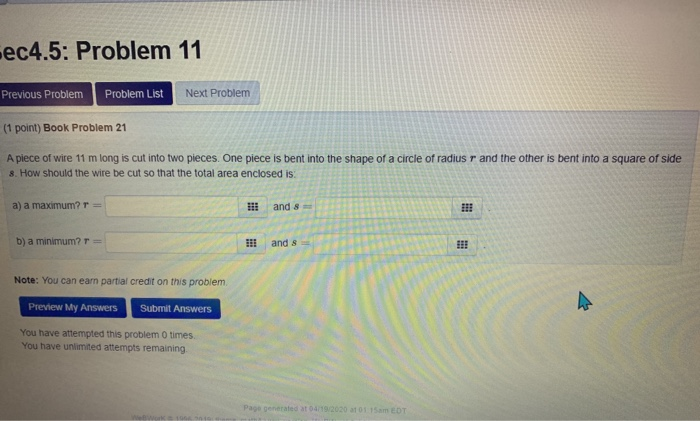 Solved -ec4.5: Problem 11 Previous Problem Problem List Next | Chegg.com