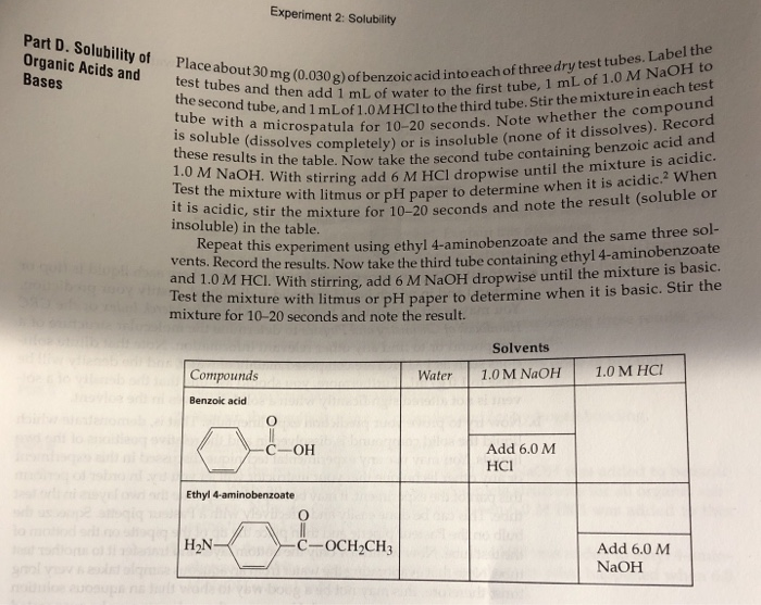 Solved Experiment 2: Solubility Part D. Solubility Of | Chegg.com