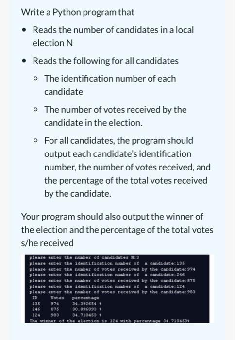 Solved Write a Python program that • Reads the number of | Chegg.com