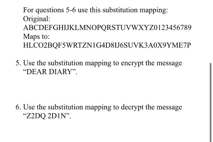 Solved For questions 5-6 use this substitution mapping: | Chegg.com