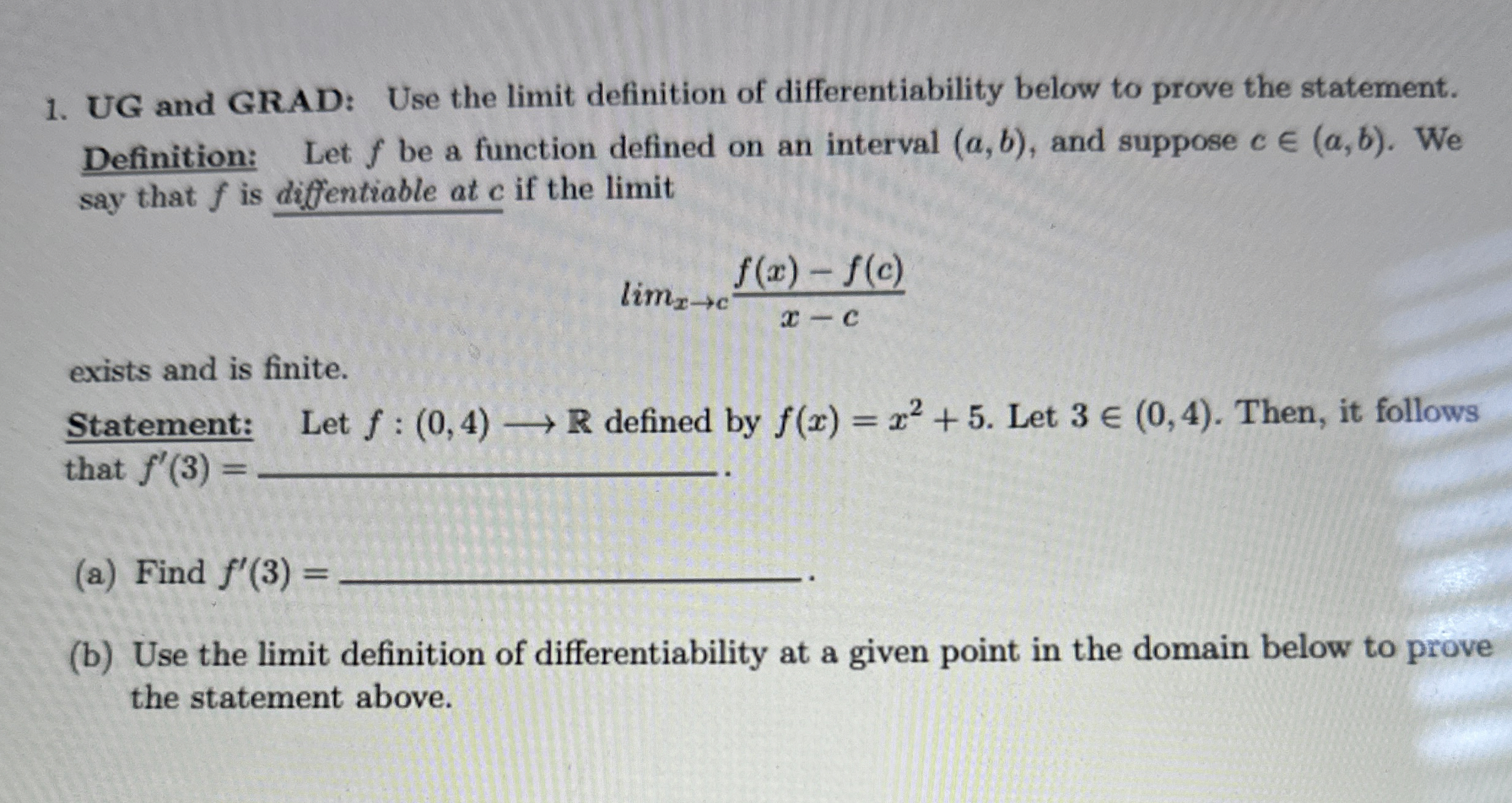 Solved UG and GRAD: Use the limit definition of | Chegg.com