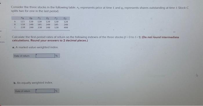 Solved Consider the three stocks in the following table. pt | Chegg.com