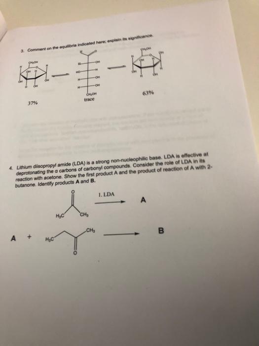 deprotonating the a carbons of carbonyl compounds. Consider the role of LDA in its reaction with acetone. Show the first prod