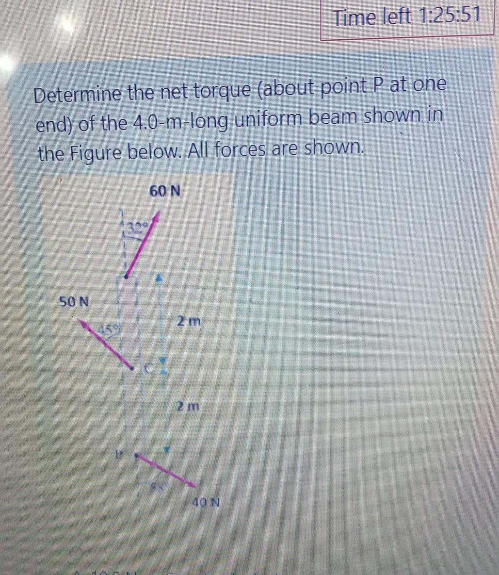 Solved Time left 1:25:51 Determine the net torque (about | Chegg.com