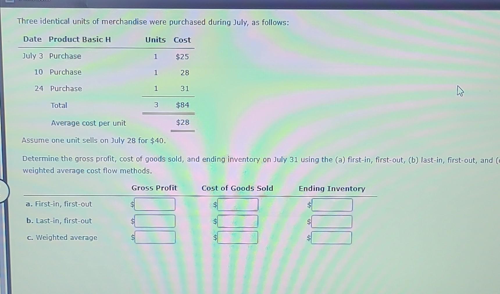 Solved Three identical units of merchandise were purchased | Chegg.com