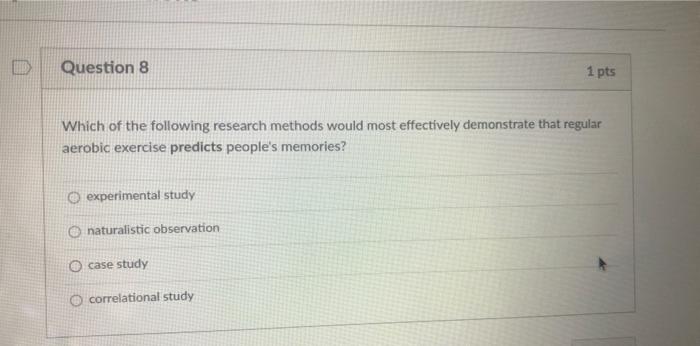 Solved Question 8 1 pts Which of the following research | Chegg.com