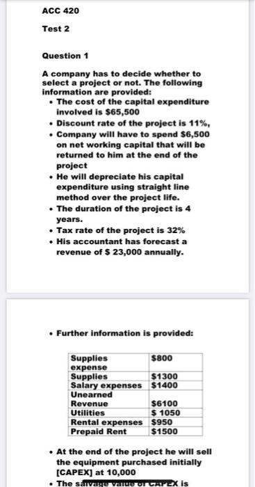 Solved ACC 420 Test 2 Question 1 A company has to decide | Chegg.com