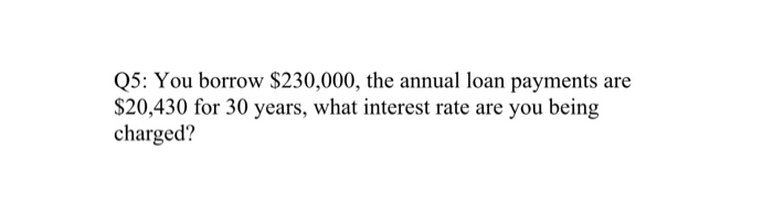 Solved Q5: You borrow $230,000, the annual loan payments are | Chegg.com