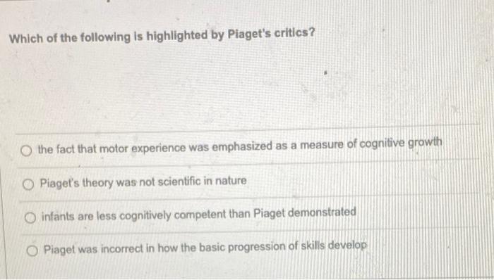 Solved Which of the following is highlighted by Piaget s Chegg