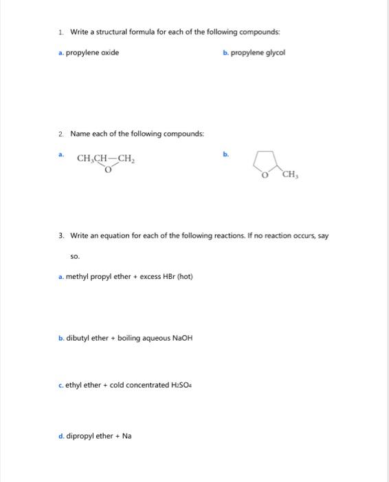 Solved 1. Write a structural formula for each of the | Chegg.com