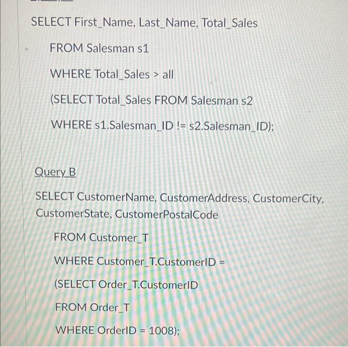 Solved What will be returned when the following SQL | Chegg.com