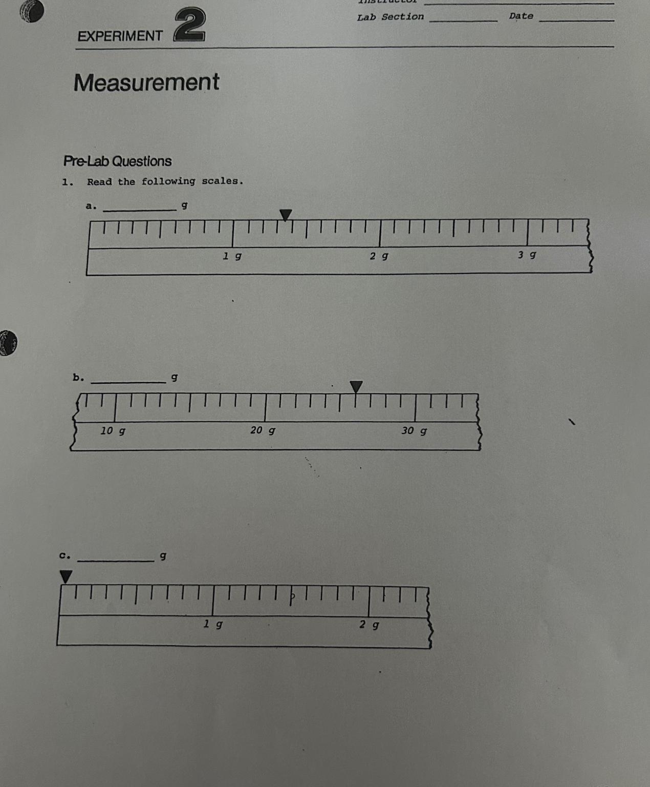 Solved EXPERIMENTMeasurementPre-Lab Questions | Chegg.com