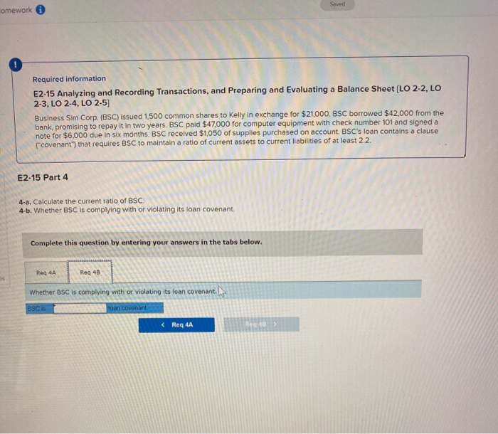 Solved - Homework Required information E2-15 Analyzing and | Chegg.com