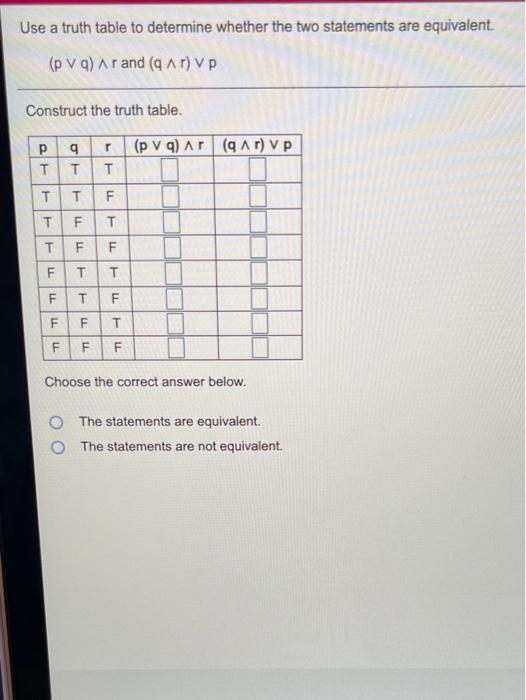 Solved Use a truth table to determine whether the two | Chegg.com