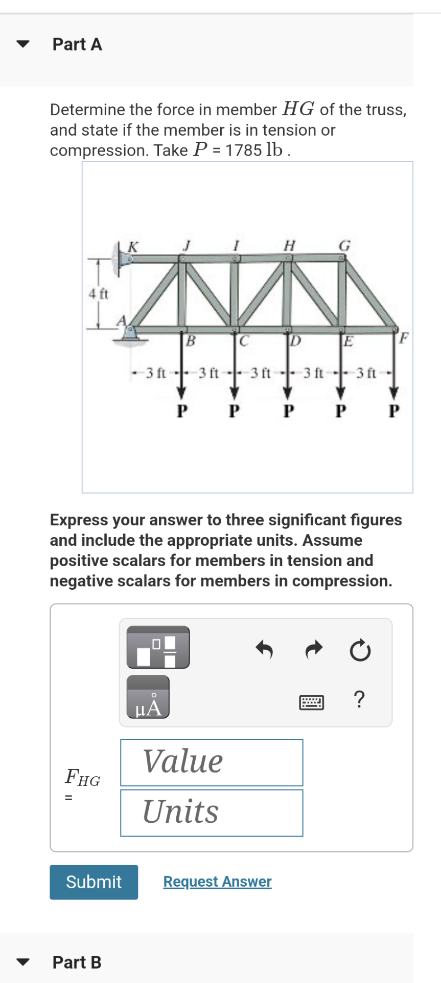 Solved Determine the force in member HG of the truss, and | Chegg.com