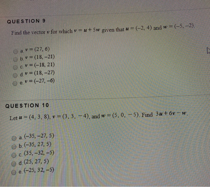 Solved Question 9 Find The Vector V For Which V U 5w G Chegg Com