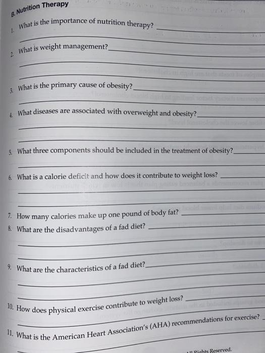 & Nutrition Therapy What is the importance of nutrition therapy? What is weight management? What is the primary cause of obes