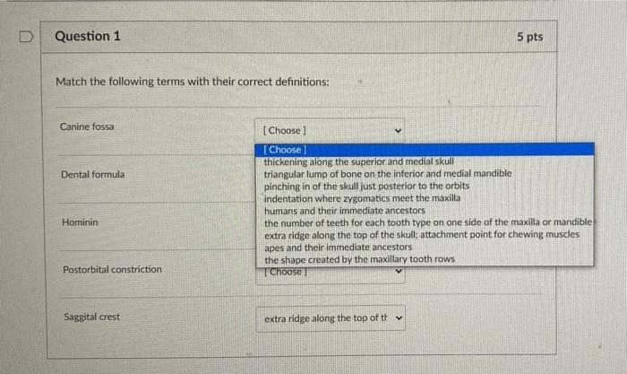 Solved Question 1 5 pts Match the following terms with their | Chegg.com
