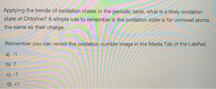 Applying The Trends Of Oxidation States In The Chegg Com