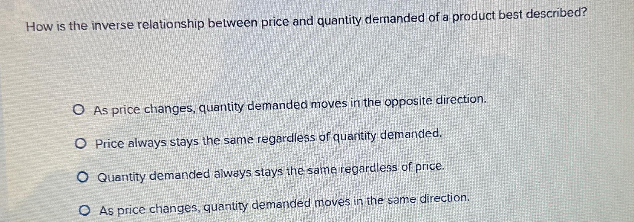 Solved How is the inverse relationship between price and | Chegg.com