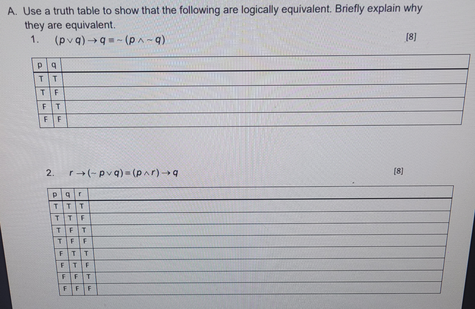 Solved discrete math A. ﻿Use a truth table to show that the | Chegg.com