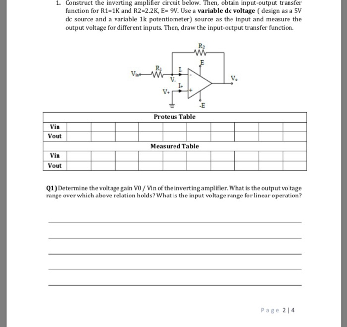 Solved 1. Construct The Inverting Amplifier Circuit Below. | Chegg.com