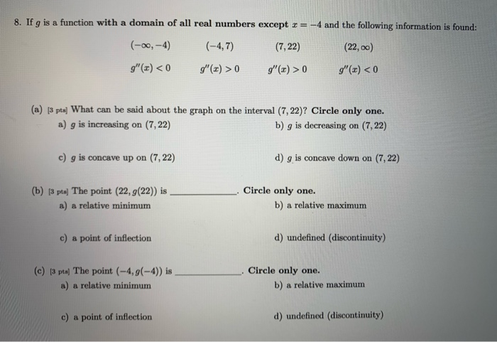 Solved 8. If g is a function with a domain of all real | Chegg.com