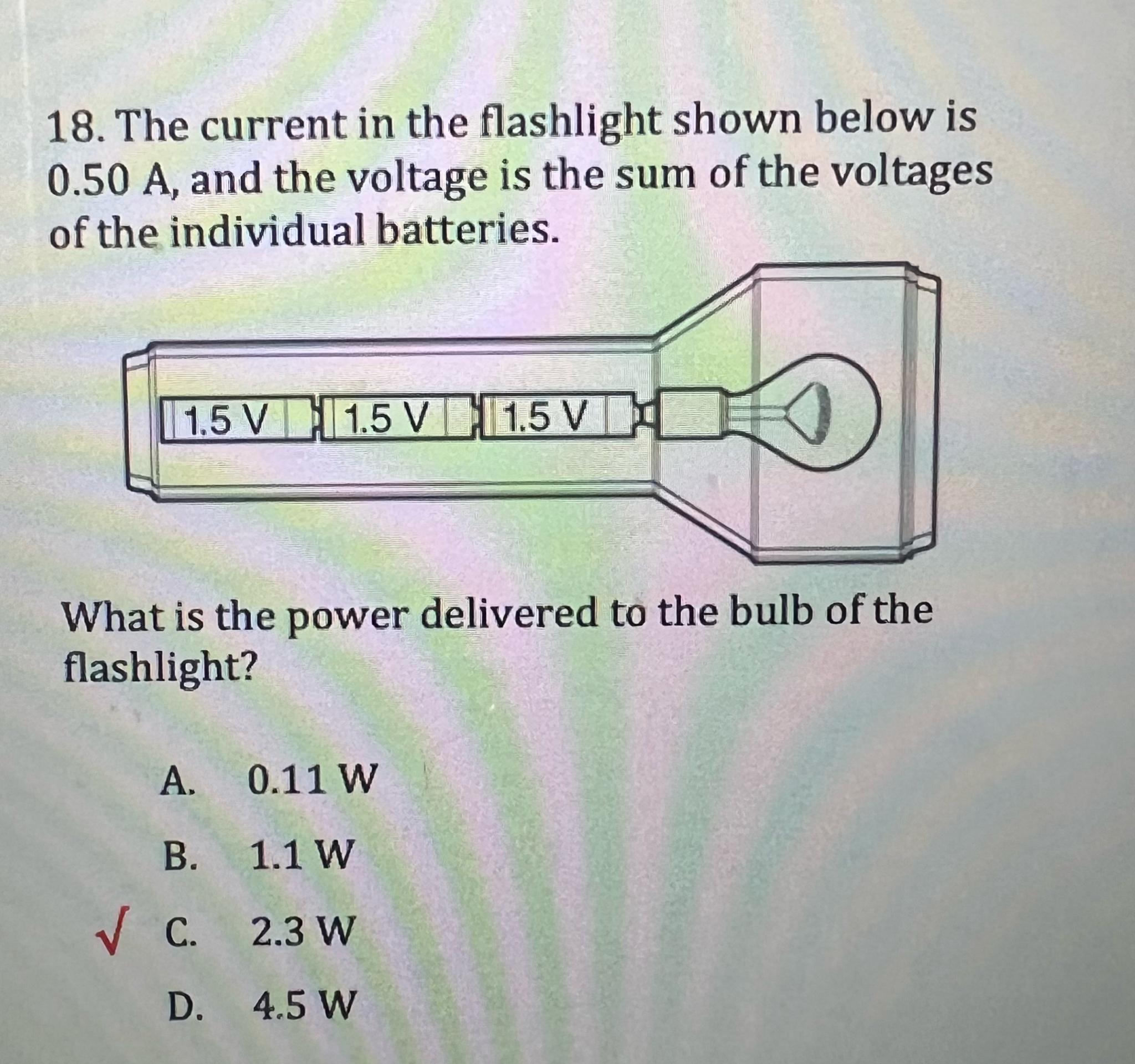 Solved The current in the flashlight shown below is 0.50A, | Chegg.com